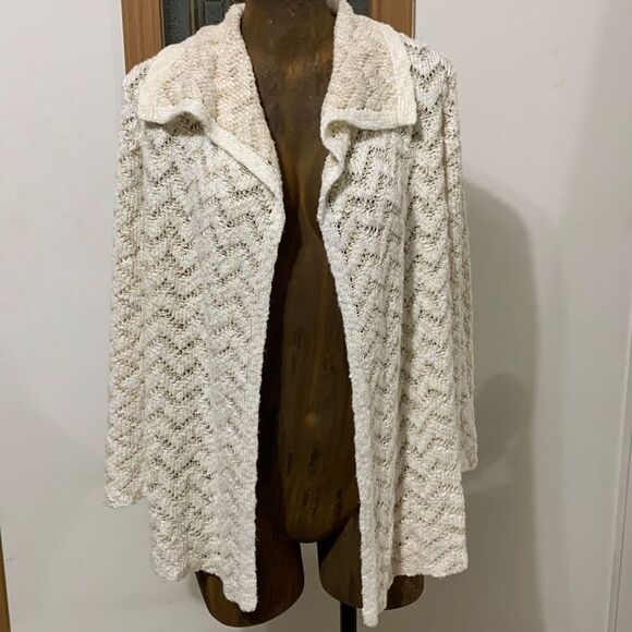 Loft Cardigan Sweater Women's Petite Large Cream Open Front Cotton - Picture 1 of 6